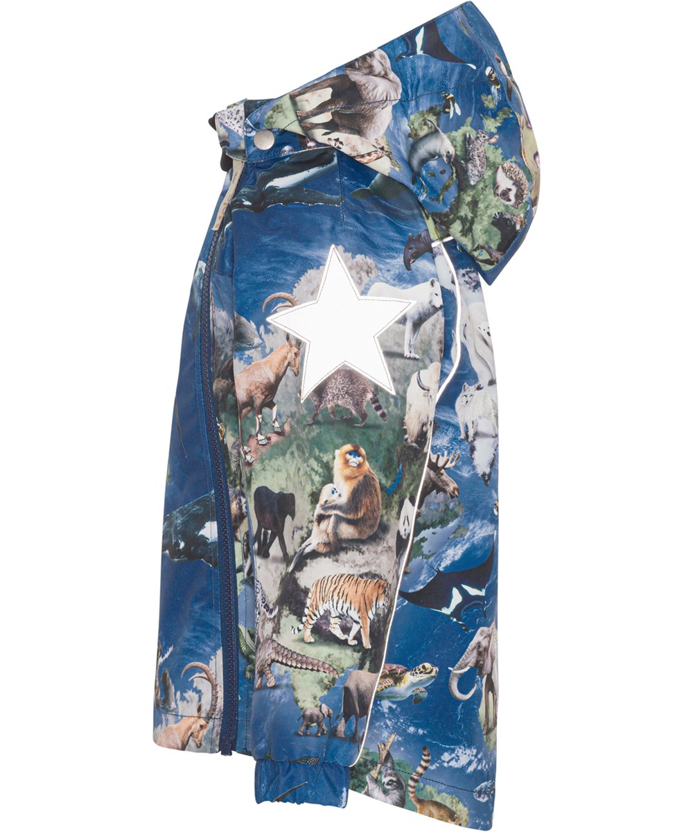 Hopla - Living Wildlife - recycled anorak i blå med dyre print