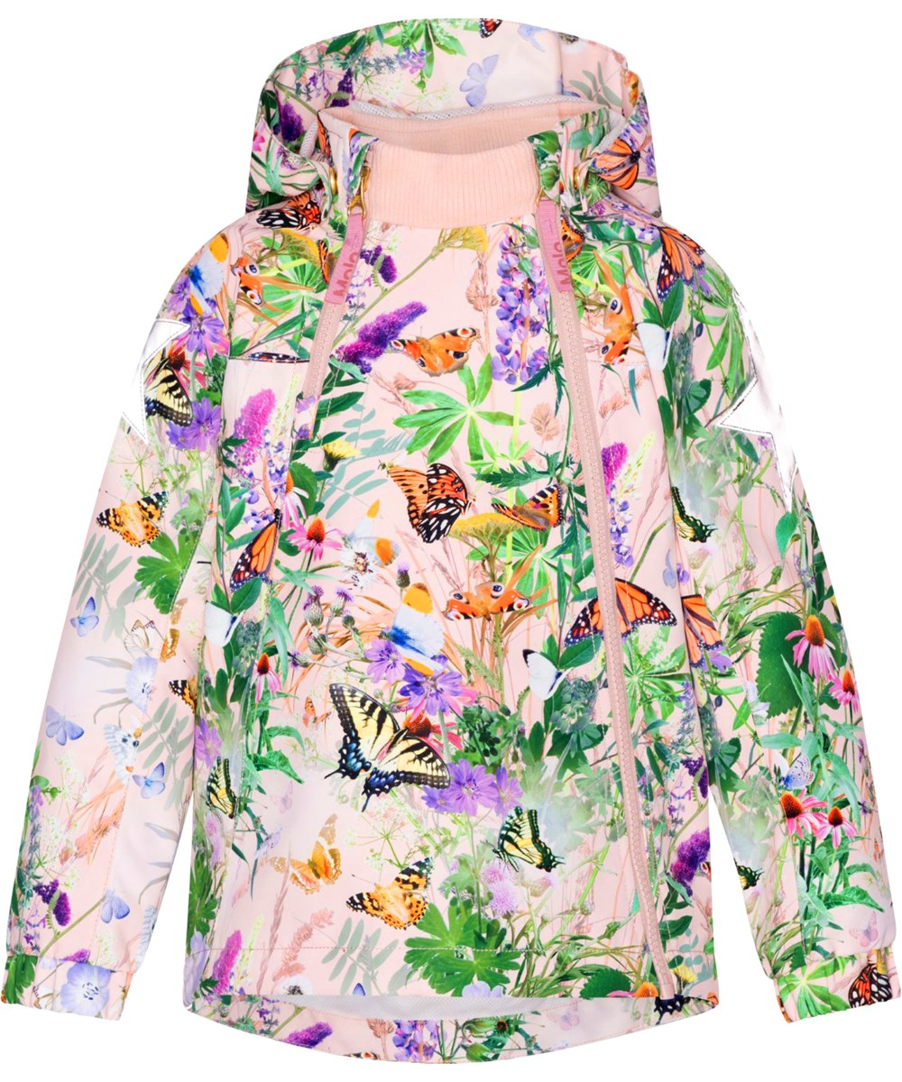 Hopla - Wild Butterflies - Lyserød sommerjakke til børn med print af blomster og sommerfugle.