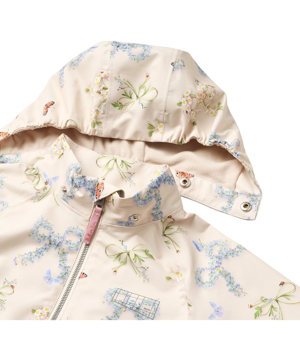 Hoplas - Floral Bows - Vind- og vandtæt beige jakke i genanvendt polyester til børn