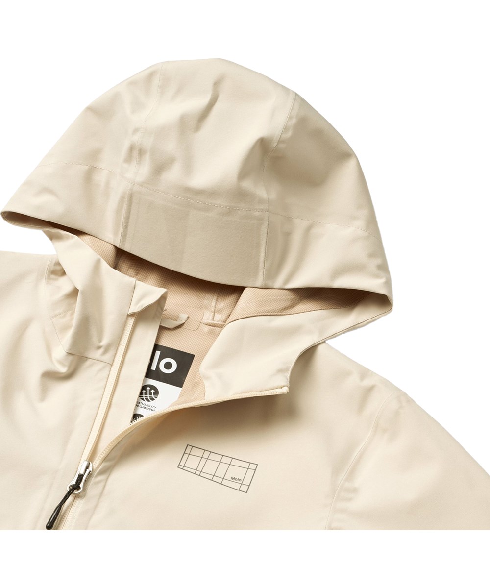 Horizon - Summer Sand - Lilla og beige vind og vandtæt jakke med hætte og lamineret inderside til børn