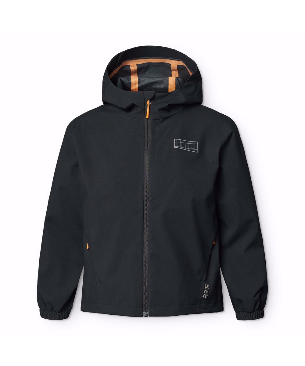 Horizon - Black - Sort vind- og vandtæt jakke til børn i genanvendt polyester med hætte.