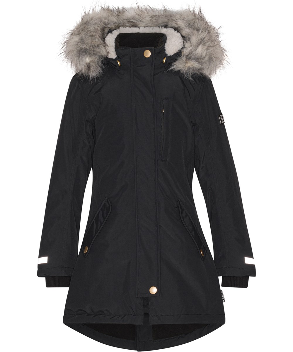 Peace - Black - Recycled sort parka vinterjakke med pels