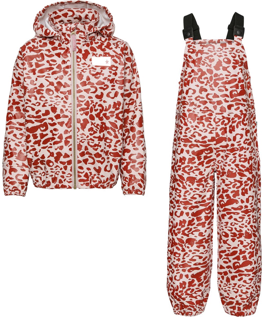 Wade - Leo Red - Recycled regntøjssæt med leopard print