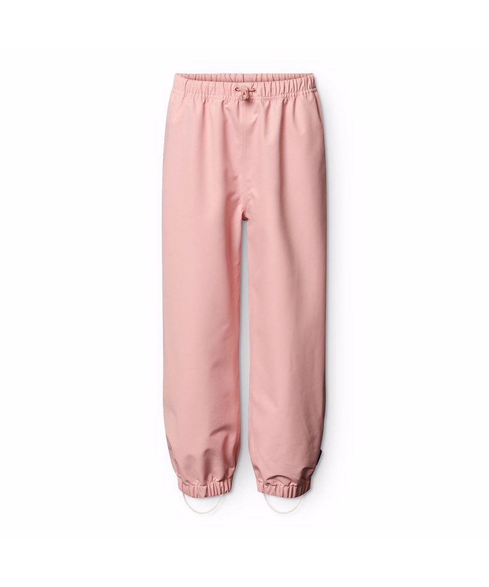 Waits - Rosequartz - Lyserøde vind- og vandtætte regnbukser til børn i slidstærkt og genanvendt polyester.
