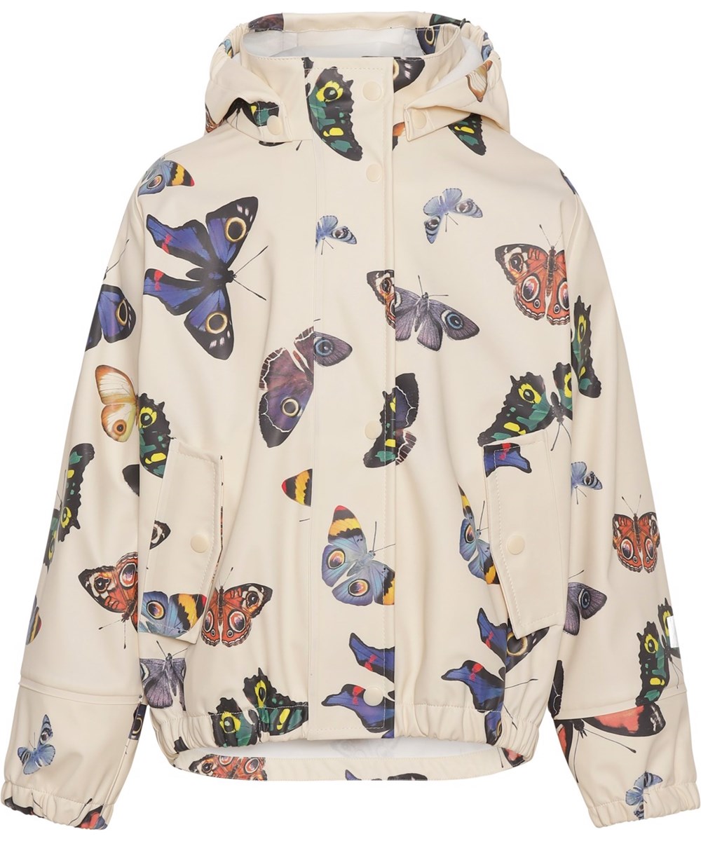 Zan - I See You Ivory - Recycled gummi regnjakke med sommerfugle print