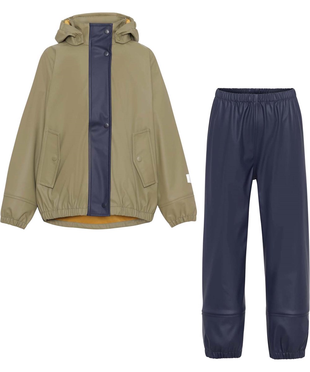 Zet - Navy Block - Recycled gummi regntøjssæt i mørkeblå og khaki
