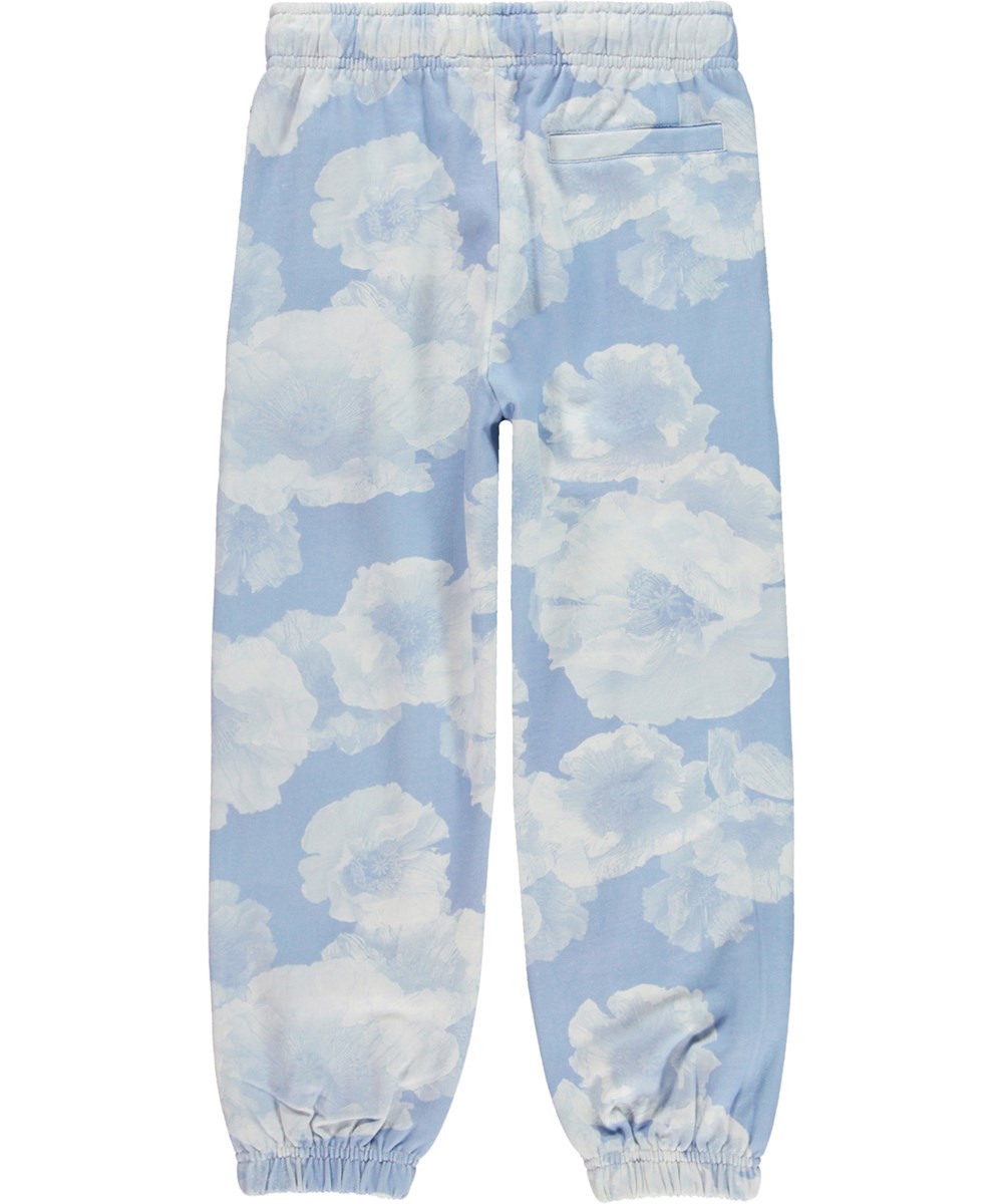 Adan - Cloudy Poppies - Blå økologiske joggingbukser med valmue og sky print 