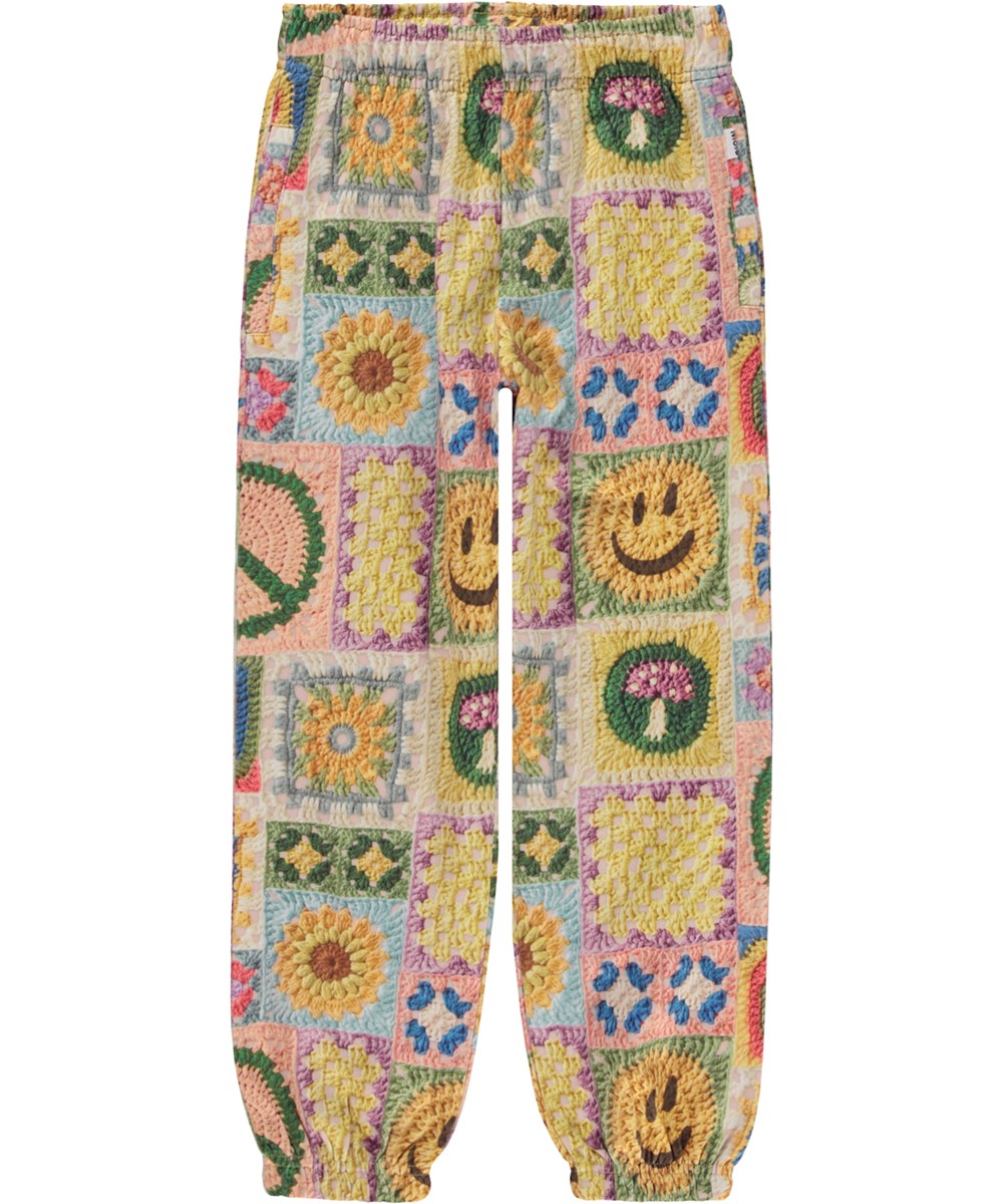 Adan - Crochet Vibe - Multifarvede økologiske joggingbukser med allover hækleprint