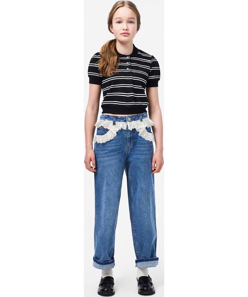 Aiden - Lace Denim - Blå jeans med blondedetalje i økologisk bomuld til børn 