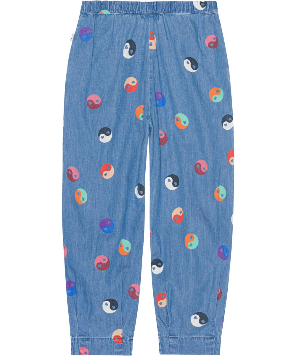 Alexa - Yin Yang Mini - Blå denim buks med print af Yin og Yang symboler