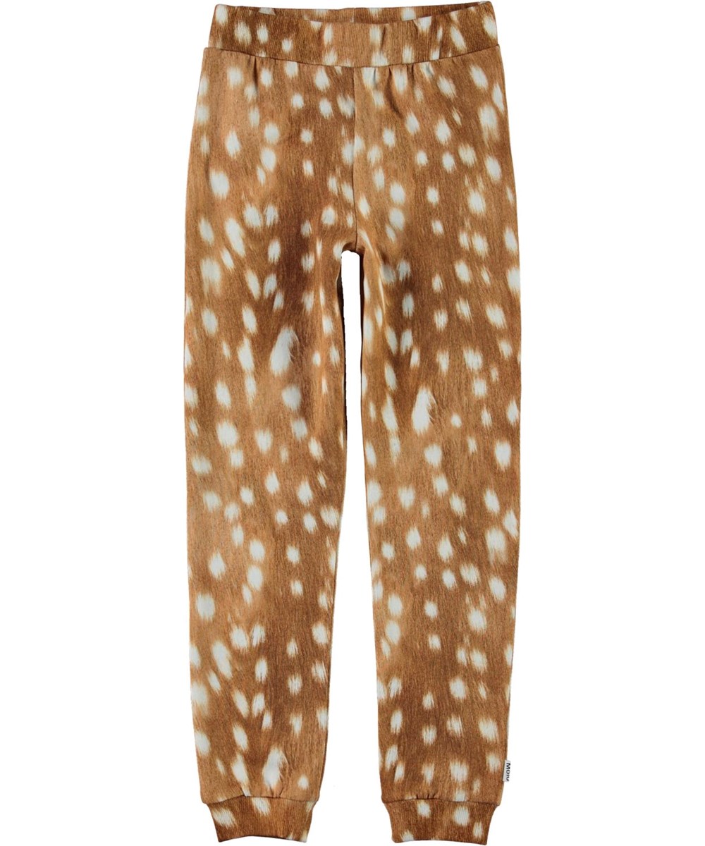 Alfrida - Fawn AOP - Økologiske brune sweatpants med hvide pletter