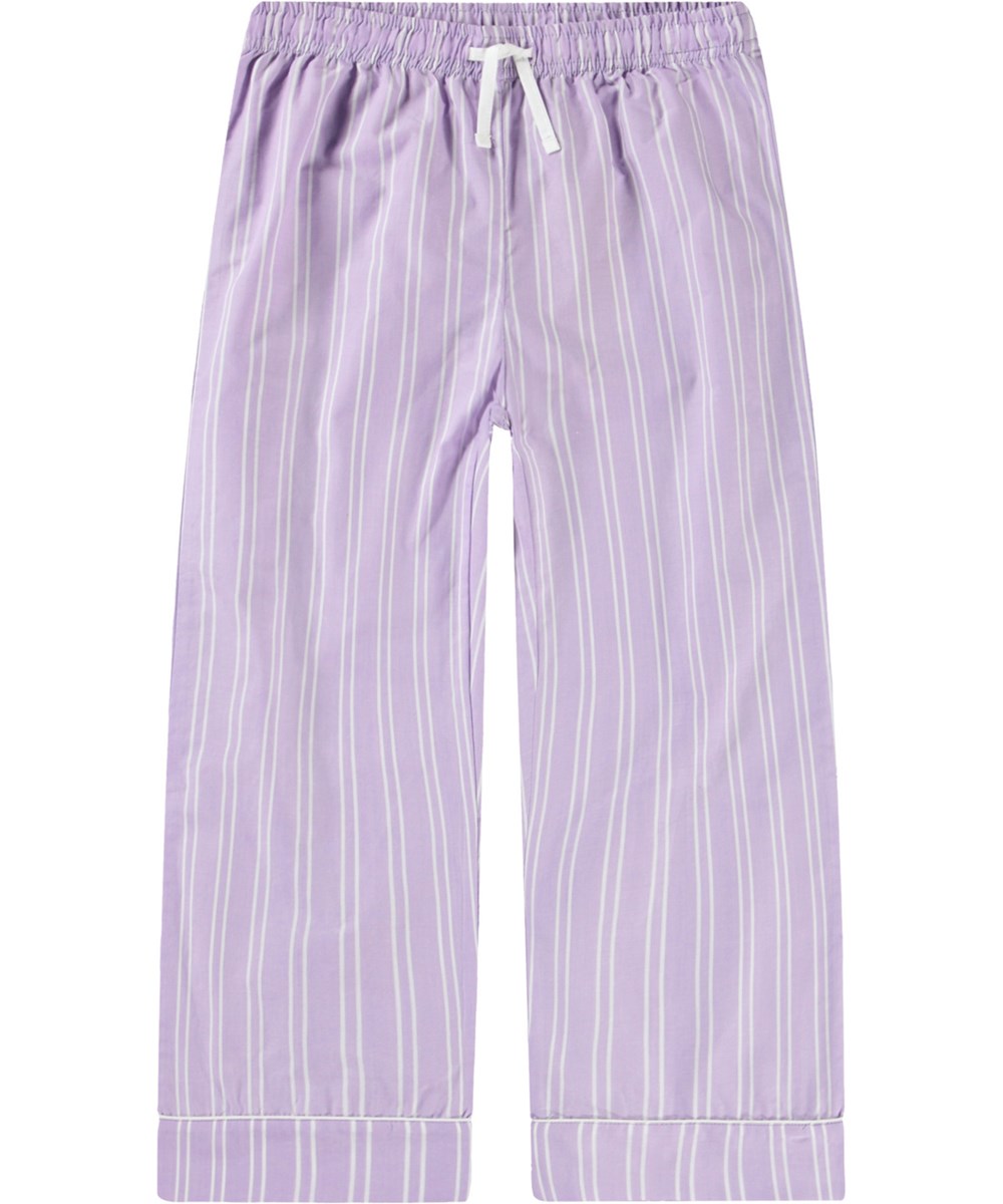 Alfrida - Purple Rail Stripe - Bukser i økologisk bomuld til børn. Stribede i lyselilla og hvid.