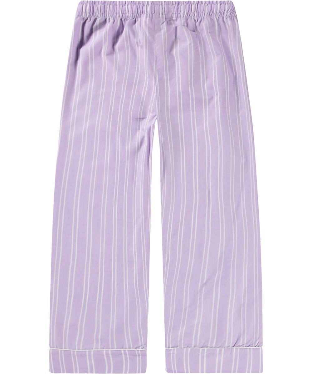 Alfrida - Purple Rail Stripe - Bukser i økologisk bomuld til børn. Stribede i lyselilla og hvid.
