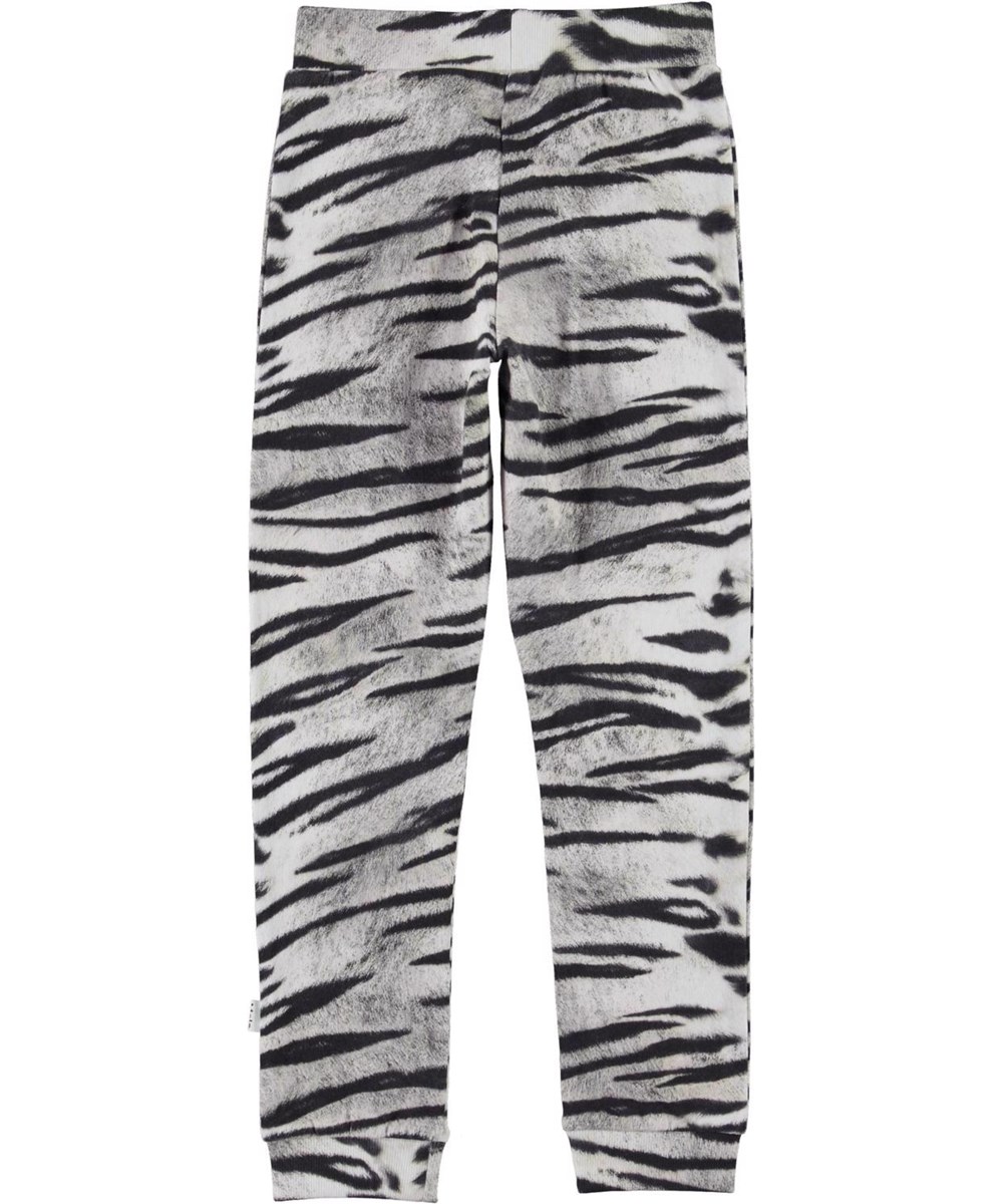 Alfrida - Tiger White - Økologiske sweatpants med sort og hvidt tigerprint