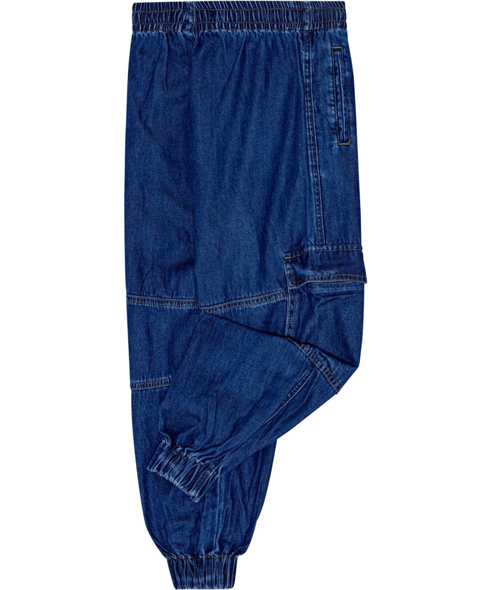 Aliki - Blue Vintage - Denimblå cargobukser i økologisk bomuld med store cargolommer på siderne