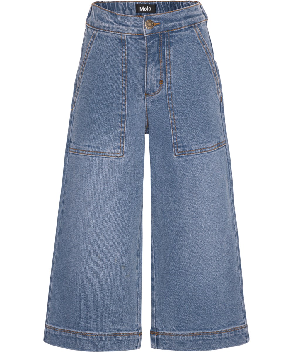 Alyna - Even Washed - Blå cropped jeans med bootcut