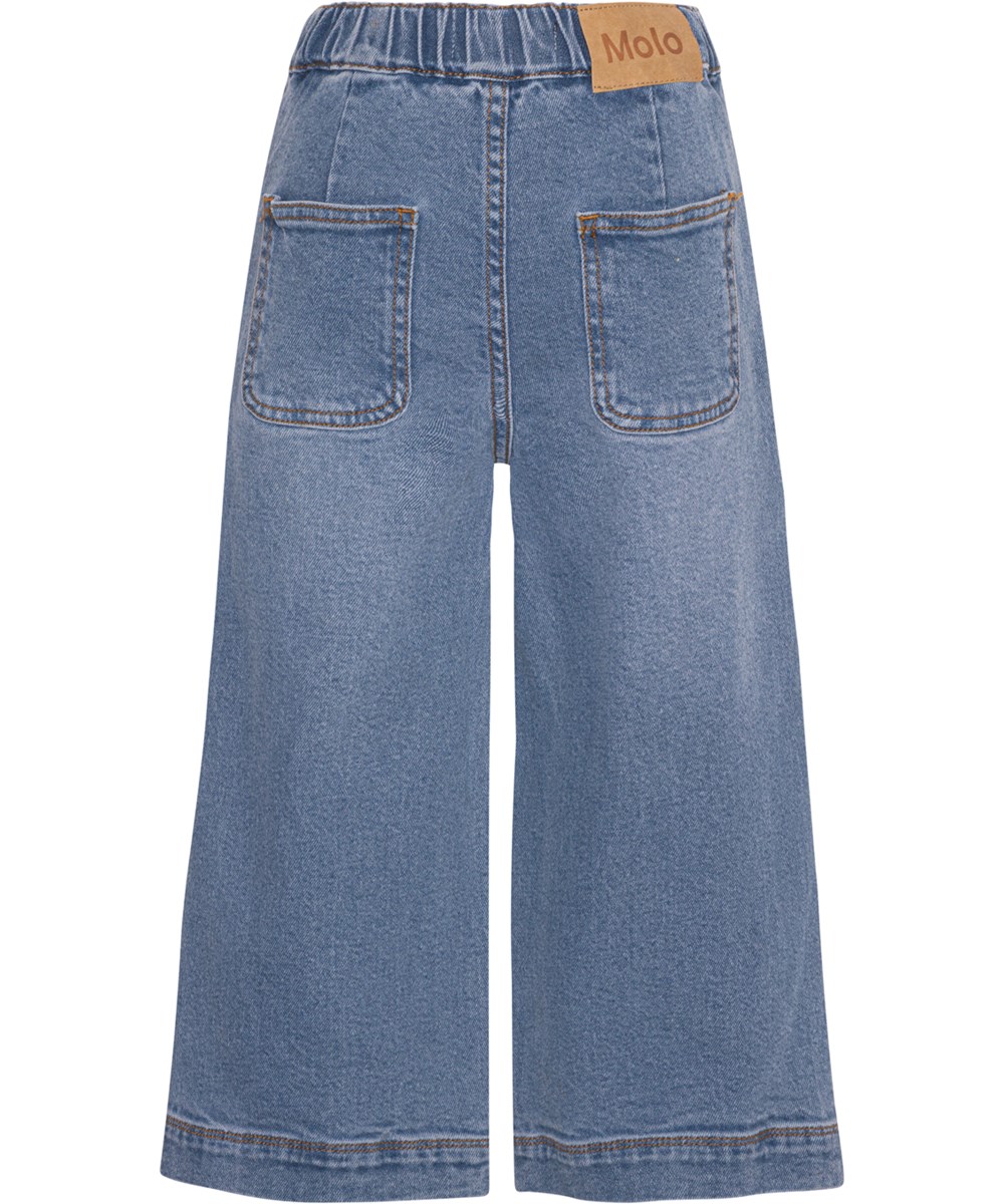 Alyna - Even Washed - Blå cropped jeans med bootcut