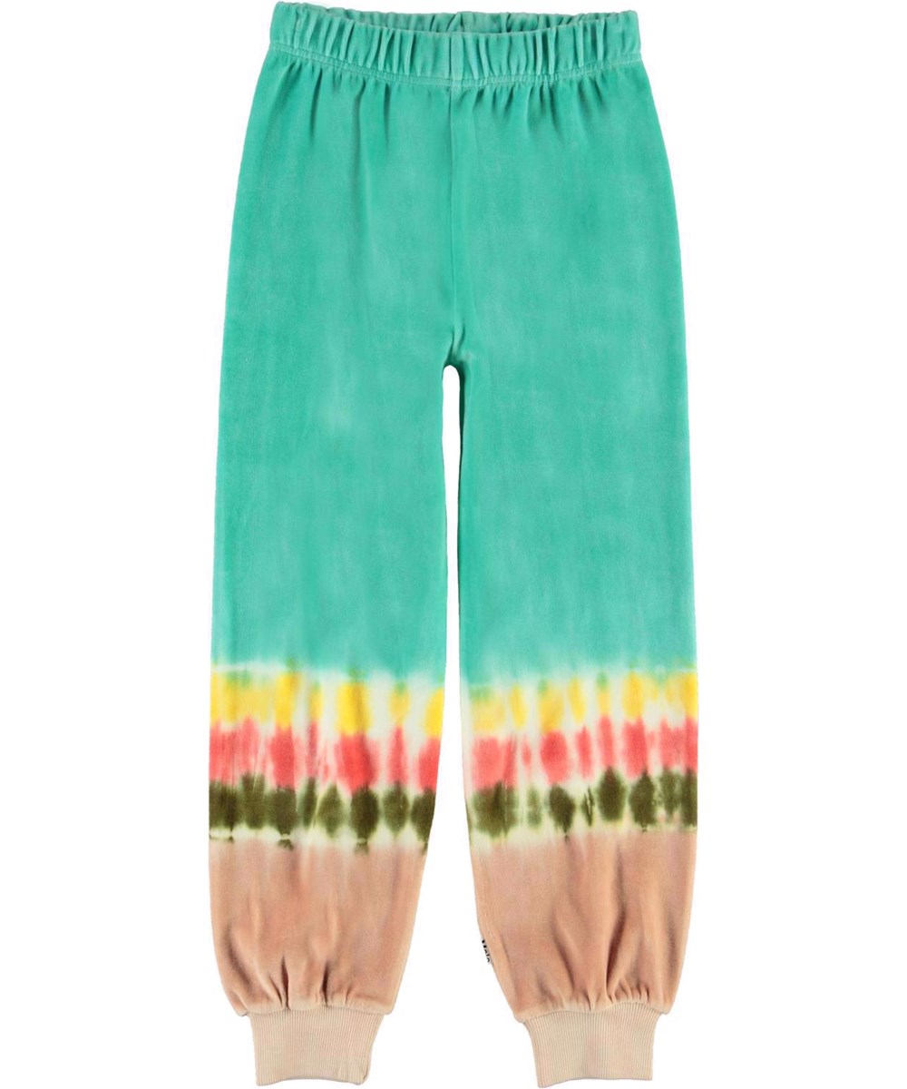 Amina - Tie Dye Stripe - Grønne velour sweatpants med tie-dye print