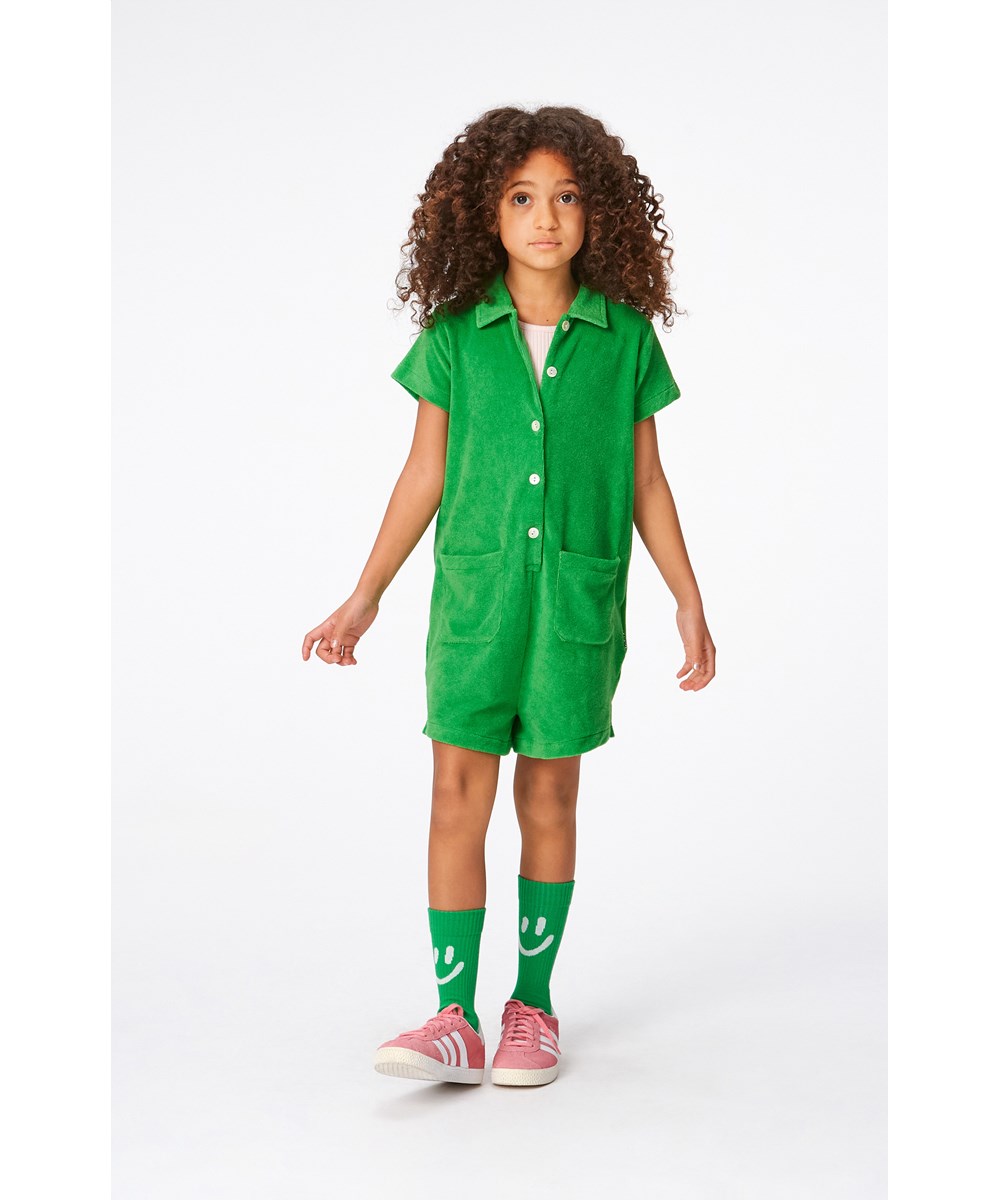 Angelique - Classic Green - Grøn shorts buksedragt i bomulds frotté