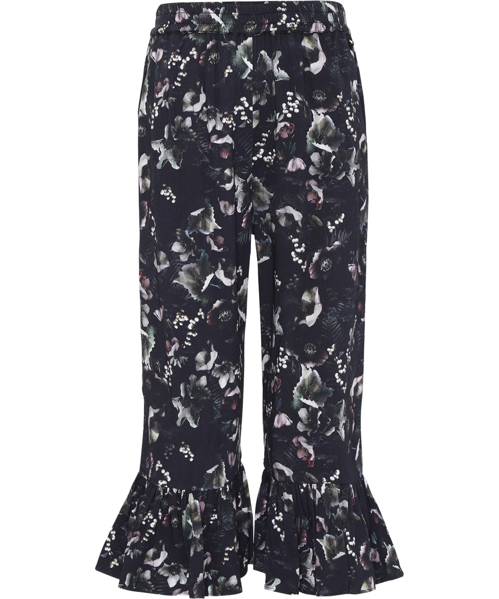 Anis - Moonlight Garden - Mørke blomster culotte bukser