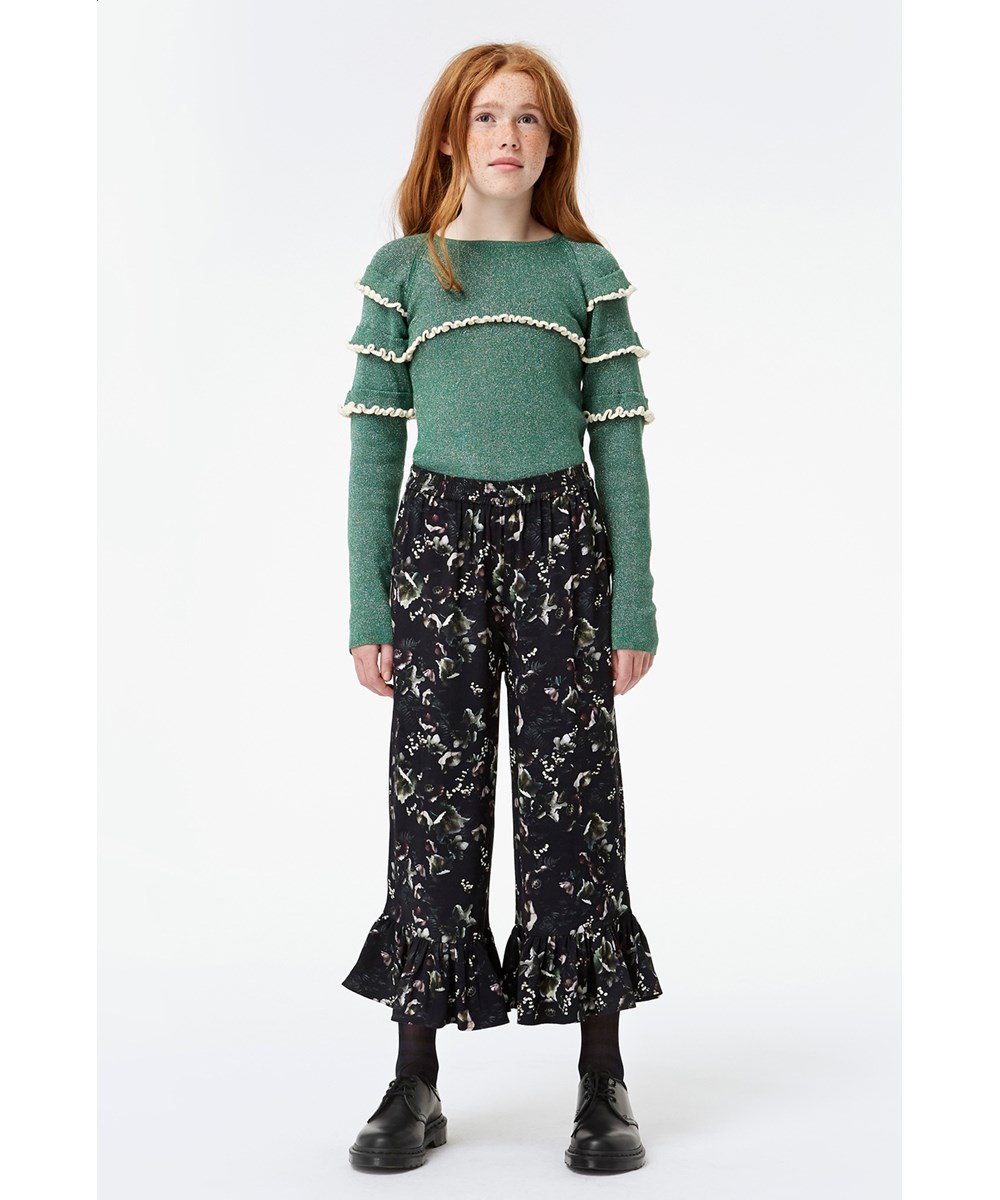 Anis - Moonlight Garden - Mørke blomster culotte bukser