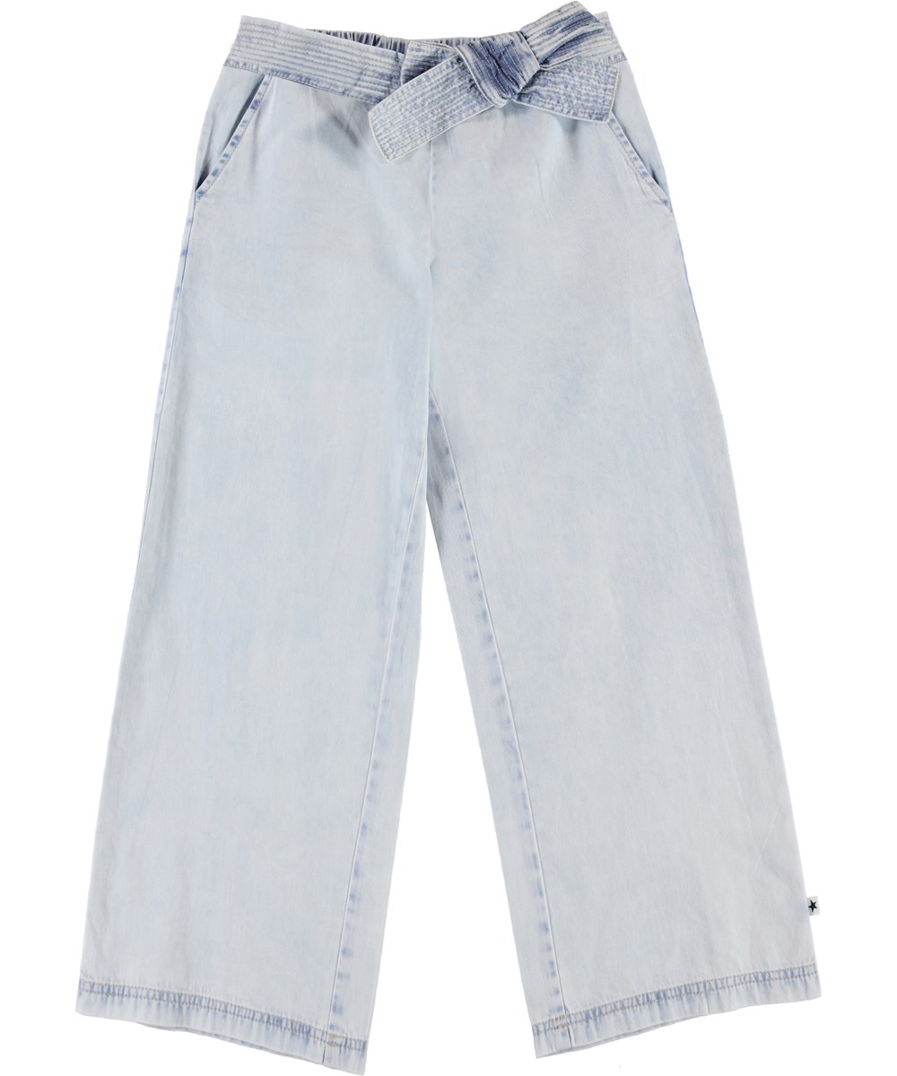 Annabella - Denim Bleached - Denim bukser med sløjfe