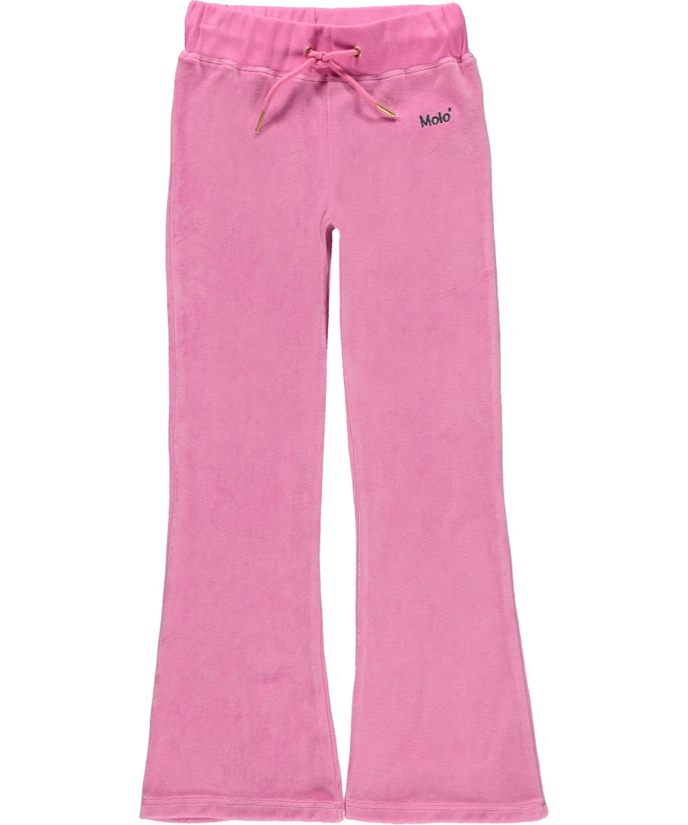 Annie - Sunset Pink - Pink velour bukser med svaj