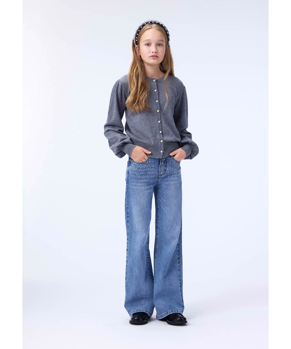 Asta - Rhinestone Denim - Blå jeans til børn i økologisk bomuld med similisten.