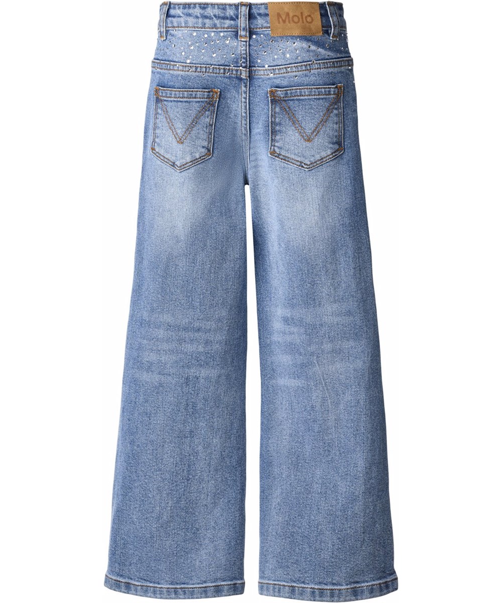 Asta - Rhinestone Denim - Blå jeans til børn i økologisk bomuld med similisten.