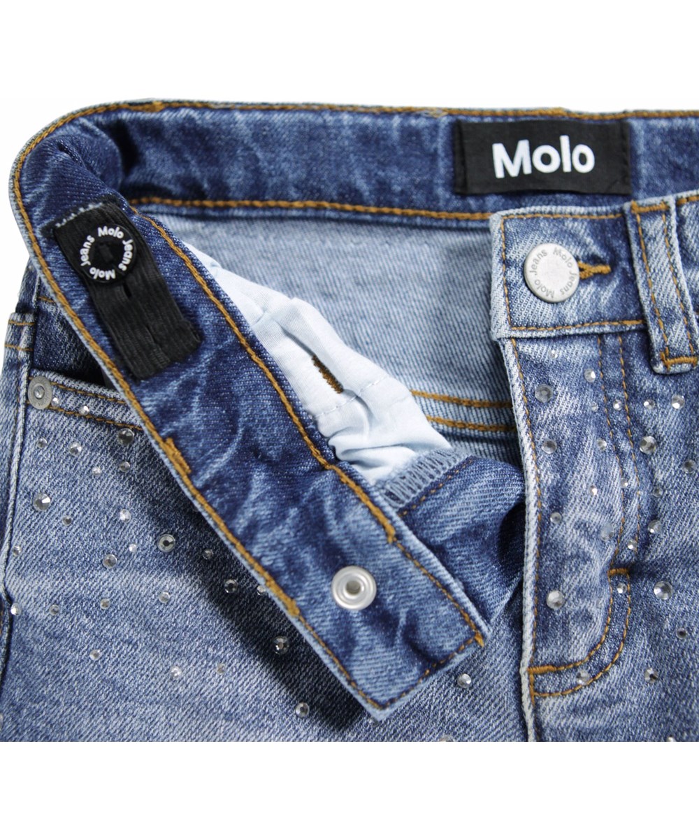 Asta - Rhinestone Denim - Blå jeans til børn i økologisk bomuld med similisten.