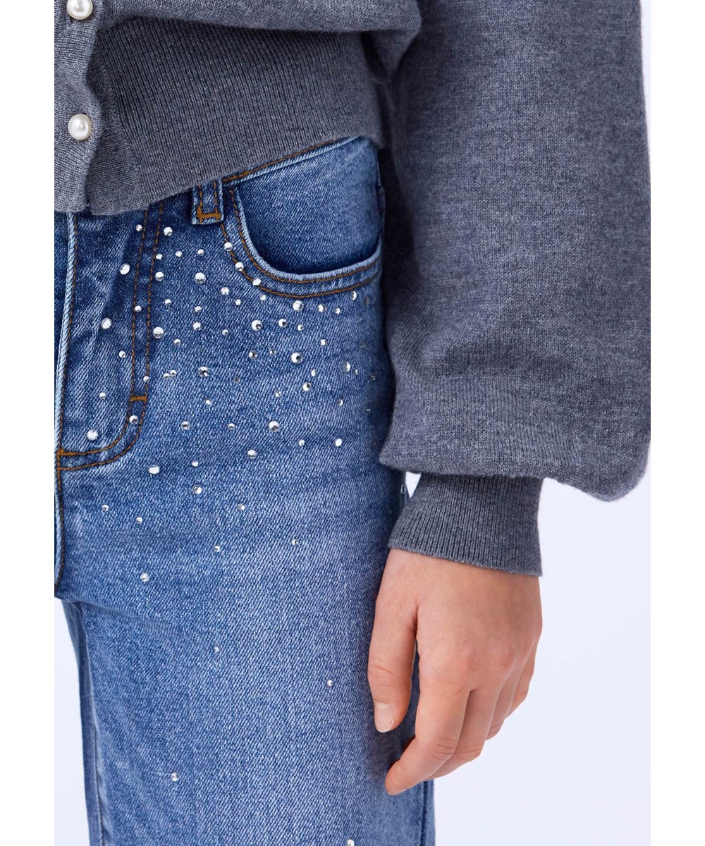 Asta - Rhinestone Denim - Blå jeans til børn i økologisk bomuld med similisten.