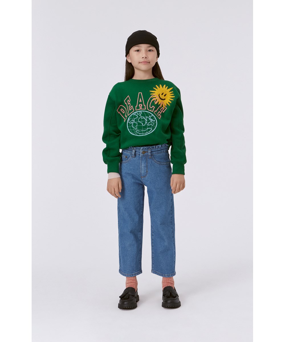 Astrid - Clear Blue - Blå cropped jeans med flæse detalje