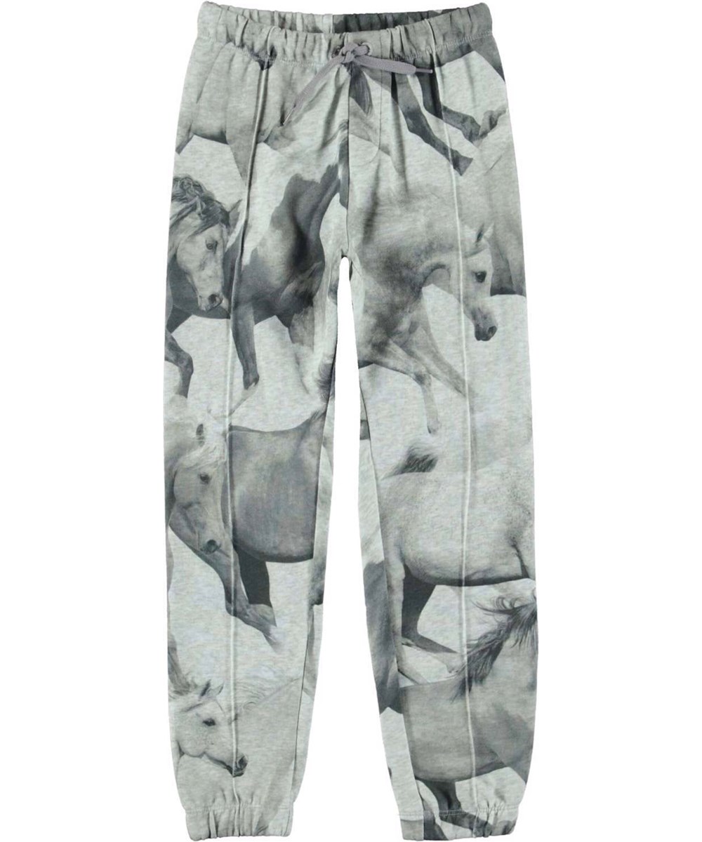 Aura - Greymelange Horse - Grå sweatpants med heste print