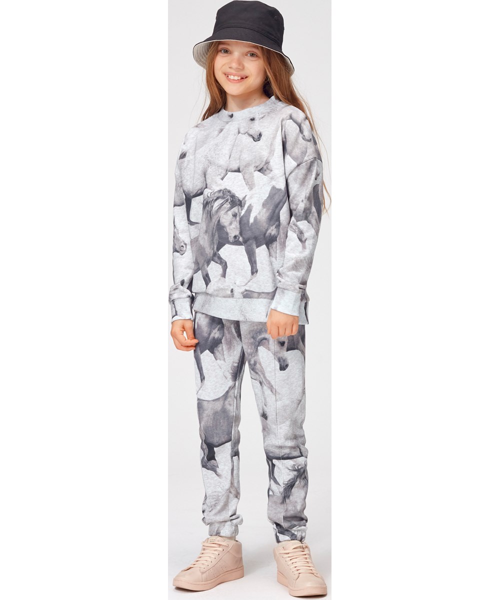 Aura - Greymelange Horse - Grå sweatpants med heste print