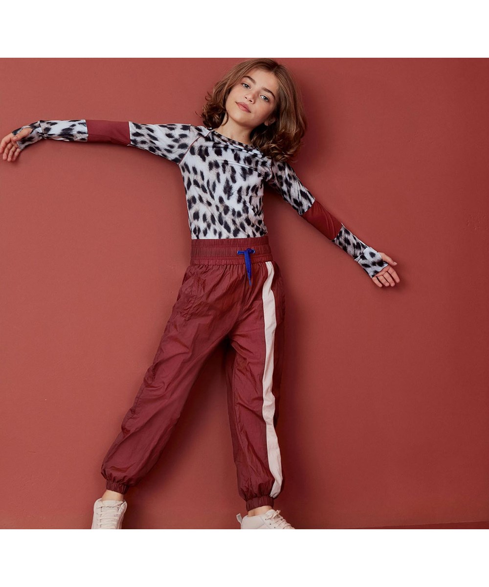 Oleen - Rosewood - Brun sports bukser med rosa stribe