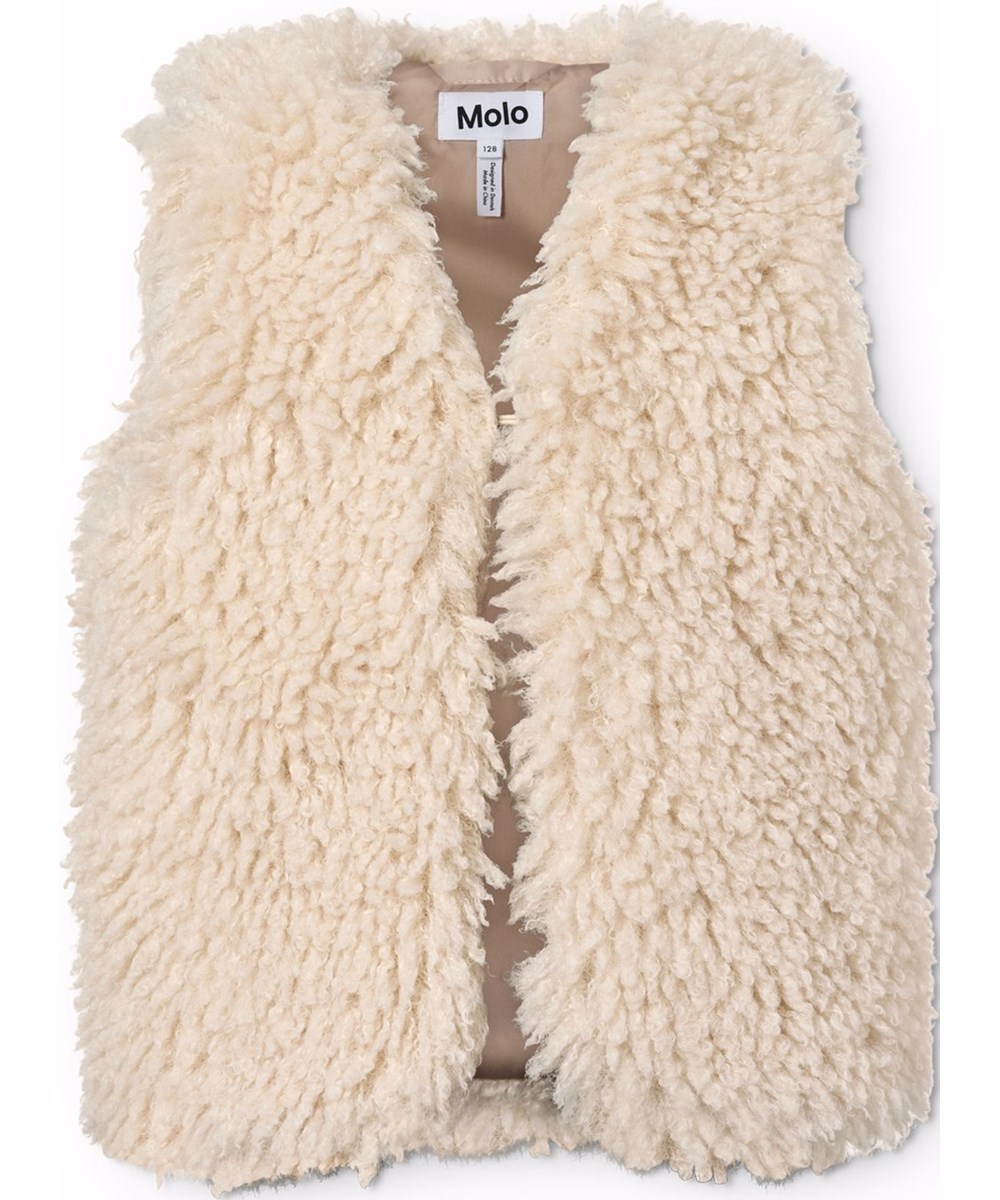 Hatcha - Vanilla - Cremefarvet fluffy vest i teddy til børn. 