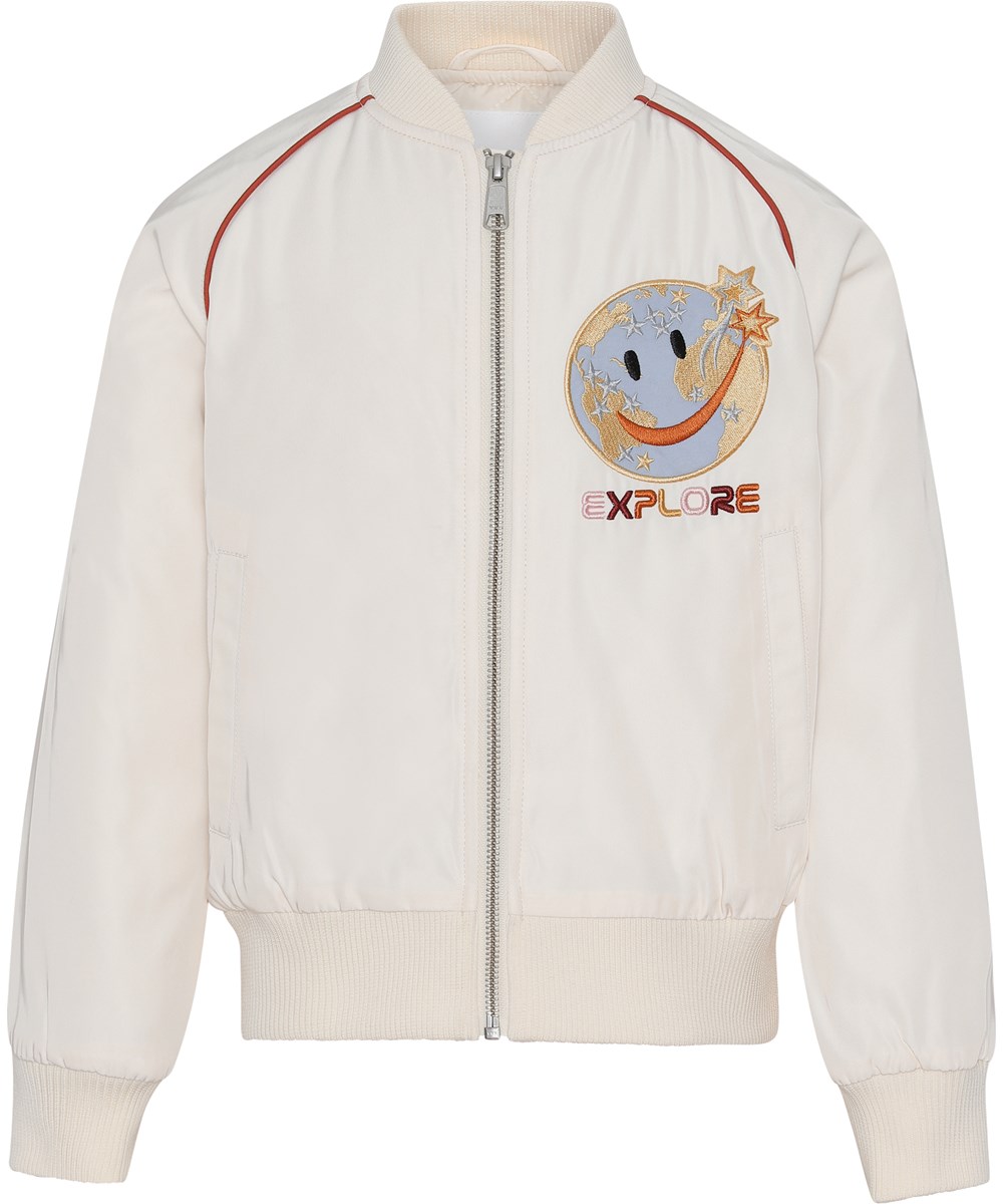 Hatty - Pearled Ivory - hvid bomber jakke med flot Galaxy print