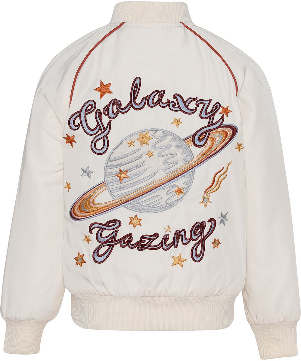Hatty - Pearled Ivory - hvid bomber jakke med flot Galaxy print