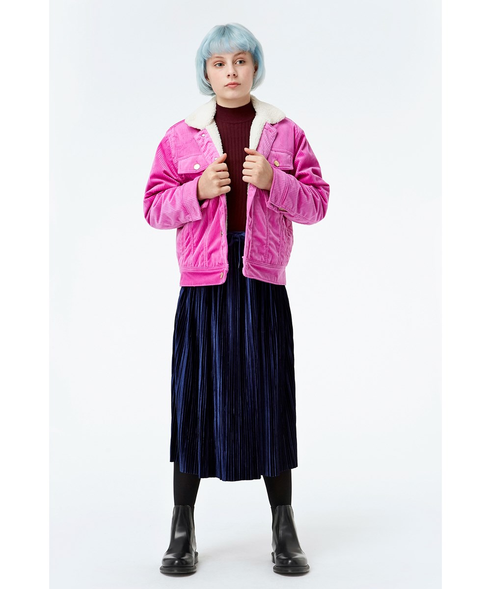 Hen - Acid Purple - Blå denim jakke med plysset for