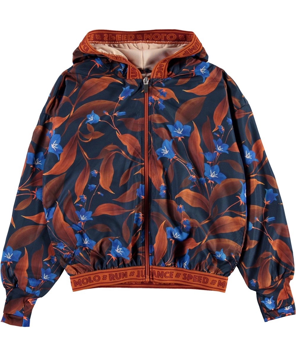 Ophelia - Night Bloom_Big - Sportsjakke med brune og blå blomster