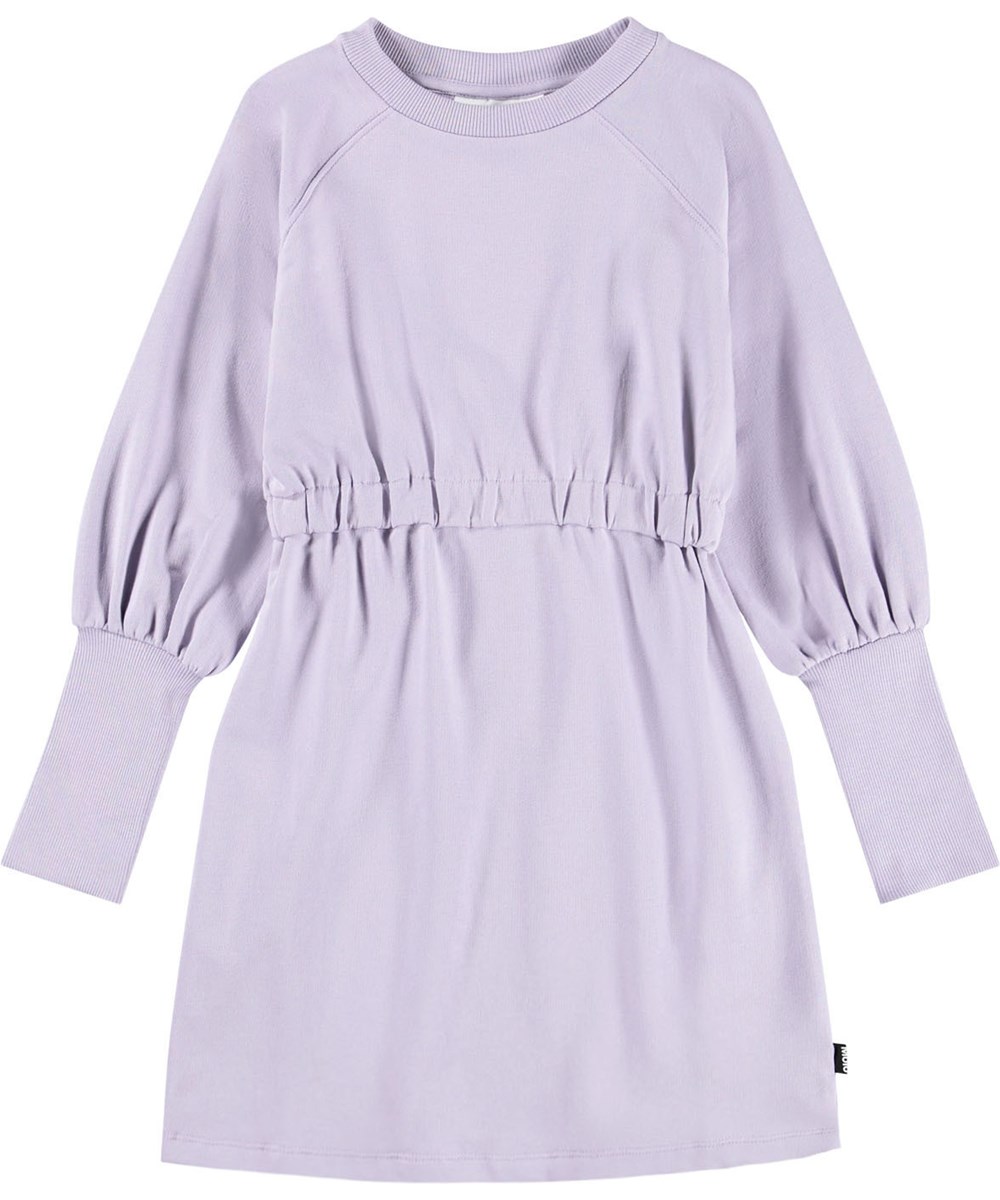 Caeley - Faded Purple - Lyslilla sweatshirt kjole i økologisk bomuld til børn.
