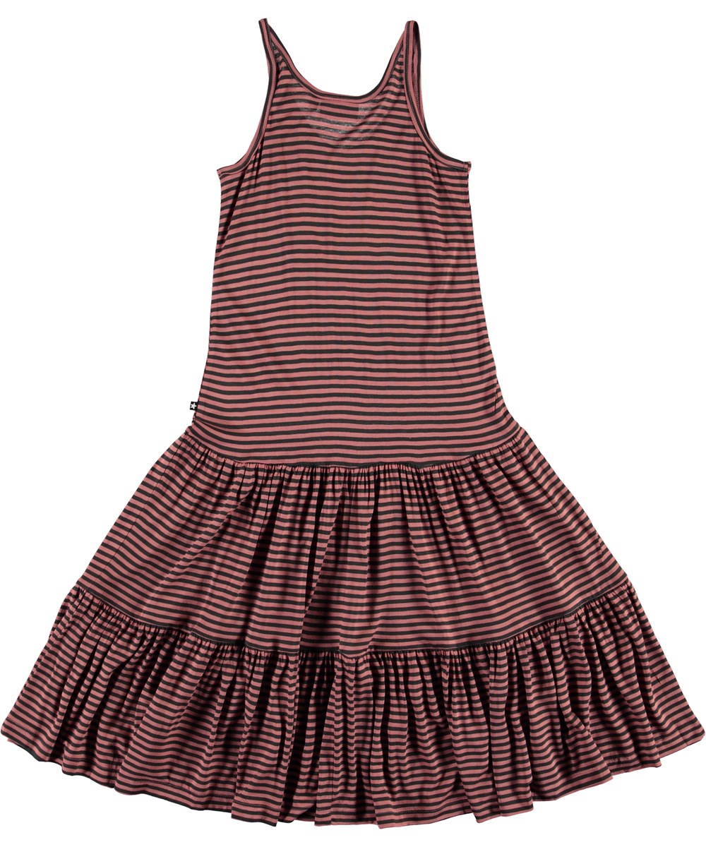 Cai - Rose Black Stribe - Rosa og sort stribet stropkjole