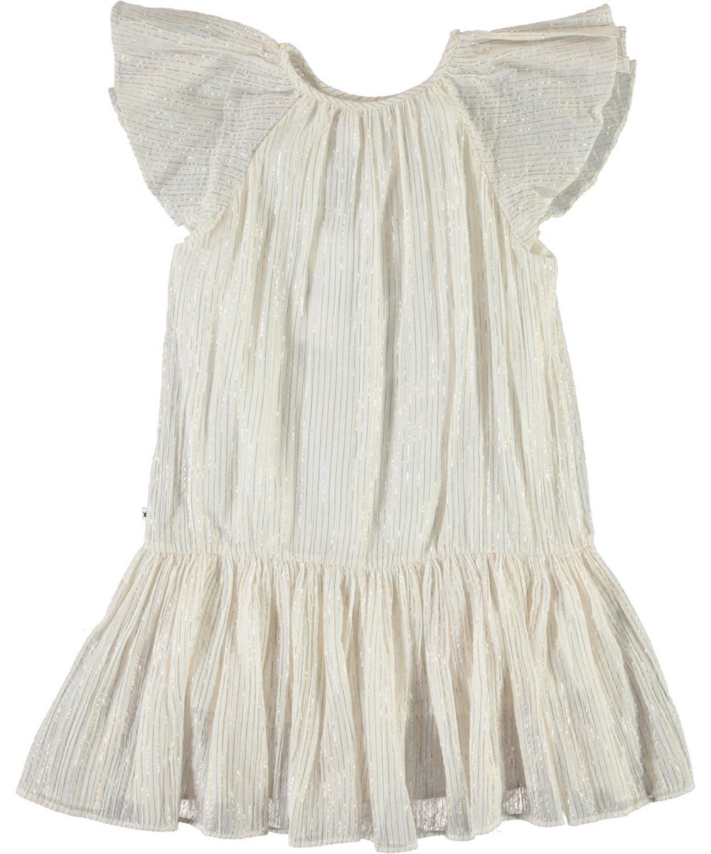 Calee - Metalic Stripe - Hvid kjole med metallic striber