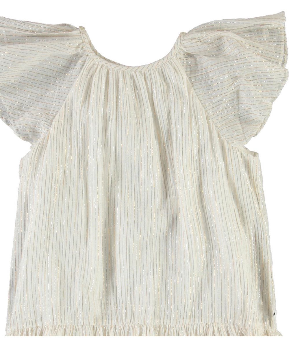 Calee - Metalic Stripe - Hvid kjole med metallic striber