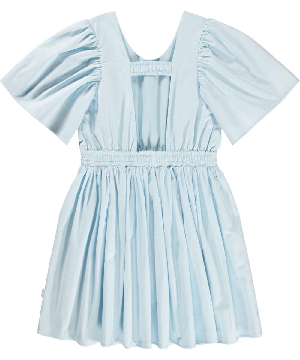Cally - Morning Sky - Lyseblå kjole i økologisk bomuld med åben ryg til børn