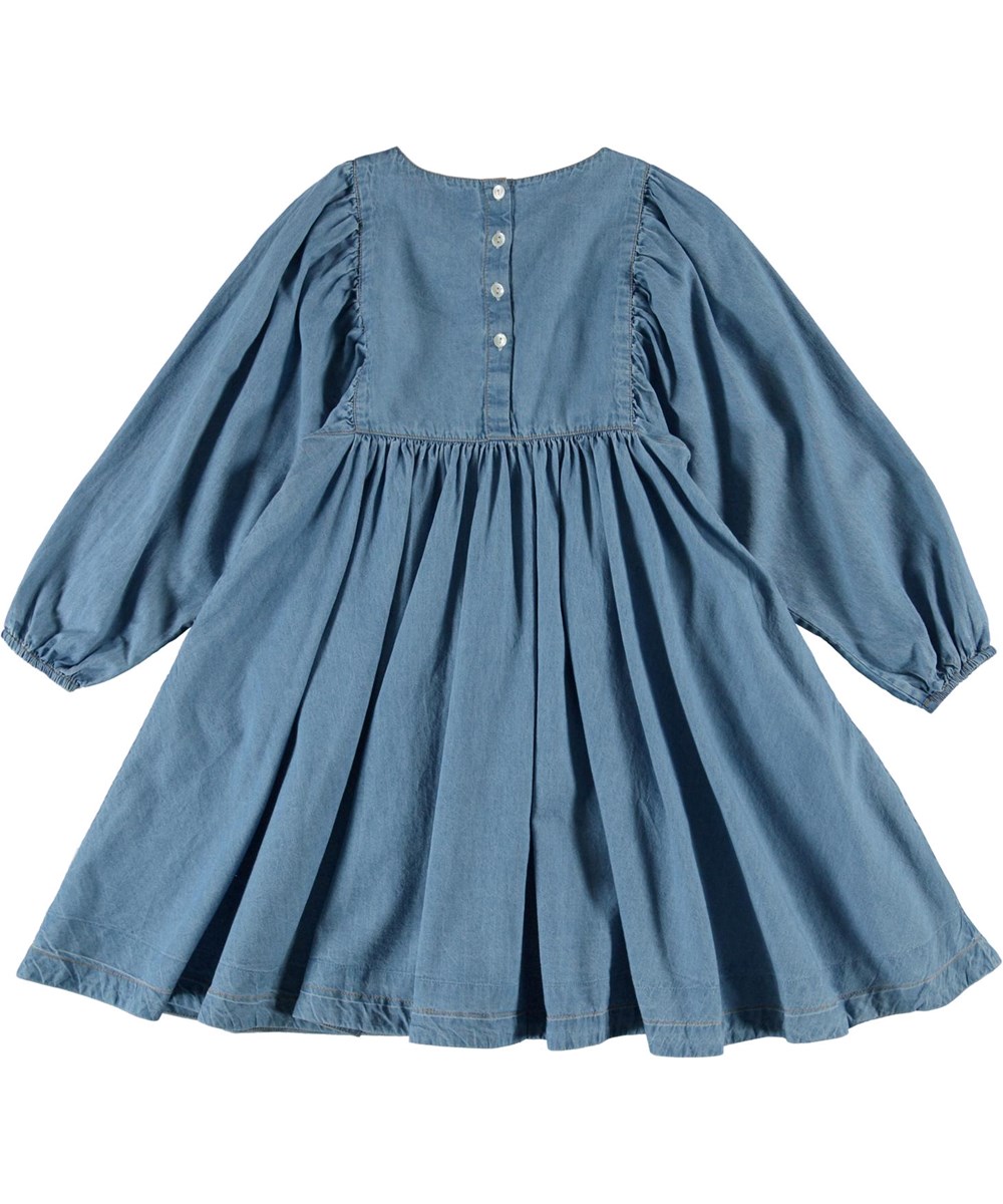 Caly - Washed Blue - Blå denim kjole med store ærmer