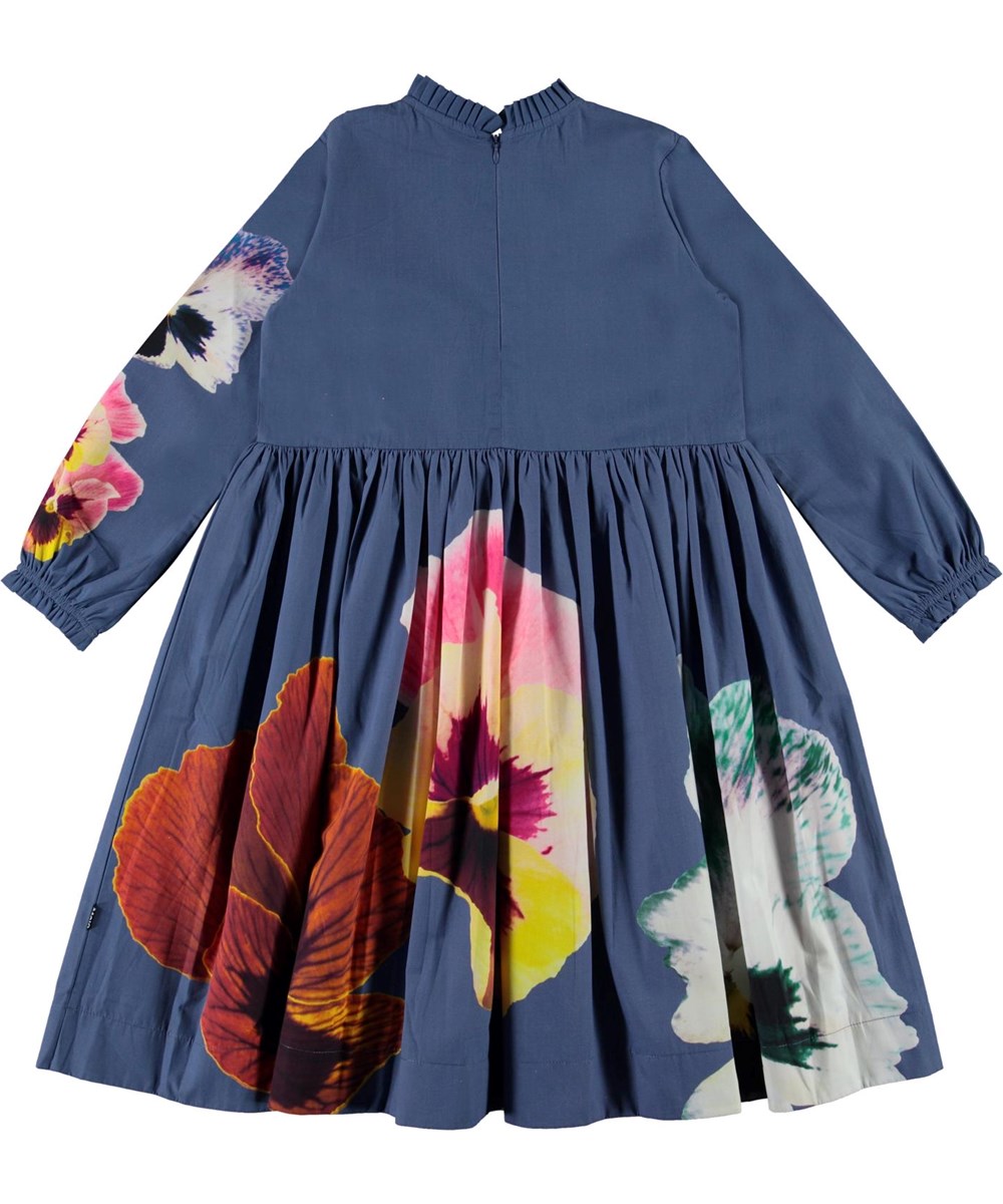 Cami - Blue Pansy - Økologisk blå kjole med store blomster