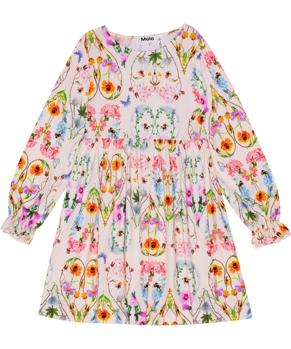 Camie - Seashell Love - Råhvid kjole i økologisk bomuld med print af blomster