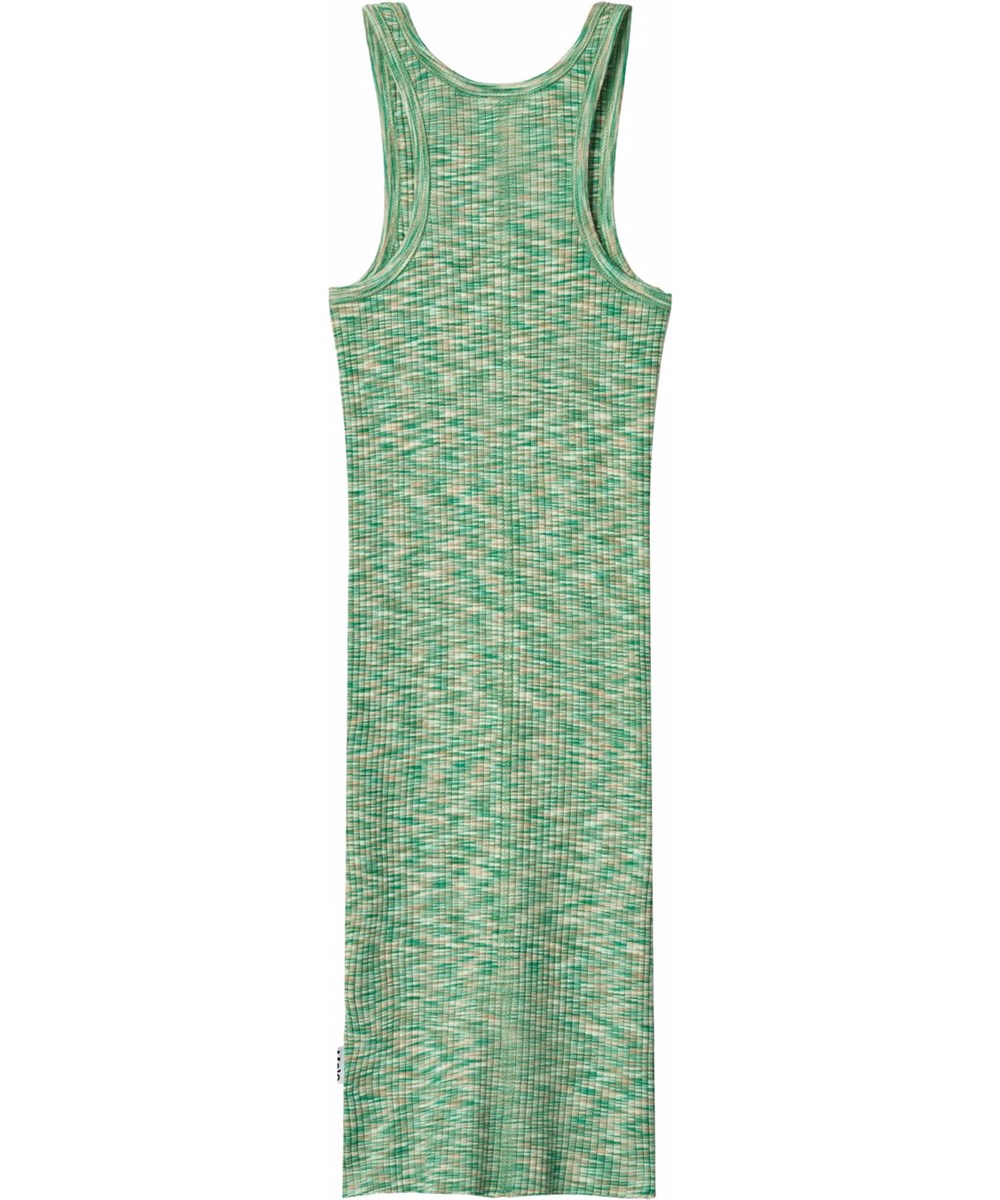 Canna - Green Mouliné - Grøn knælang tanktopkjole til børn i strækbart økologisk bomuldsrib med brede stropper og rund hals.