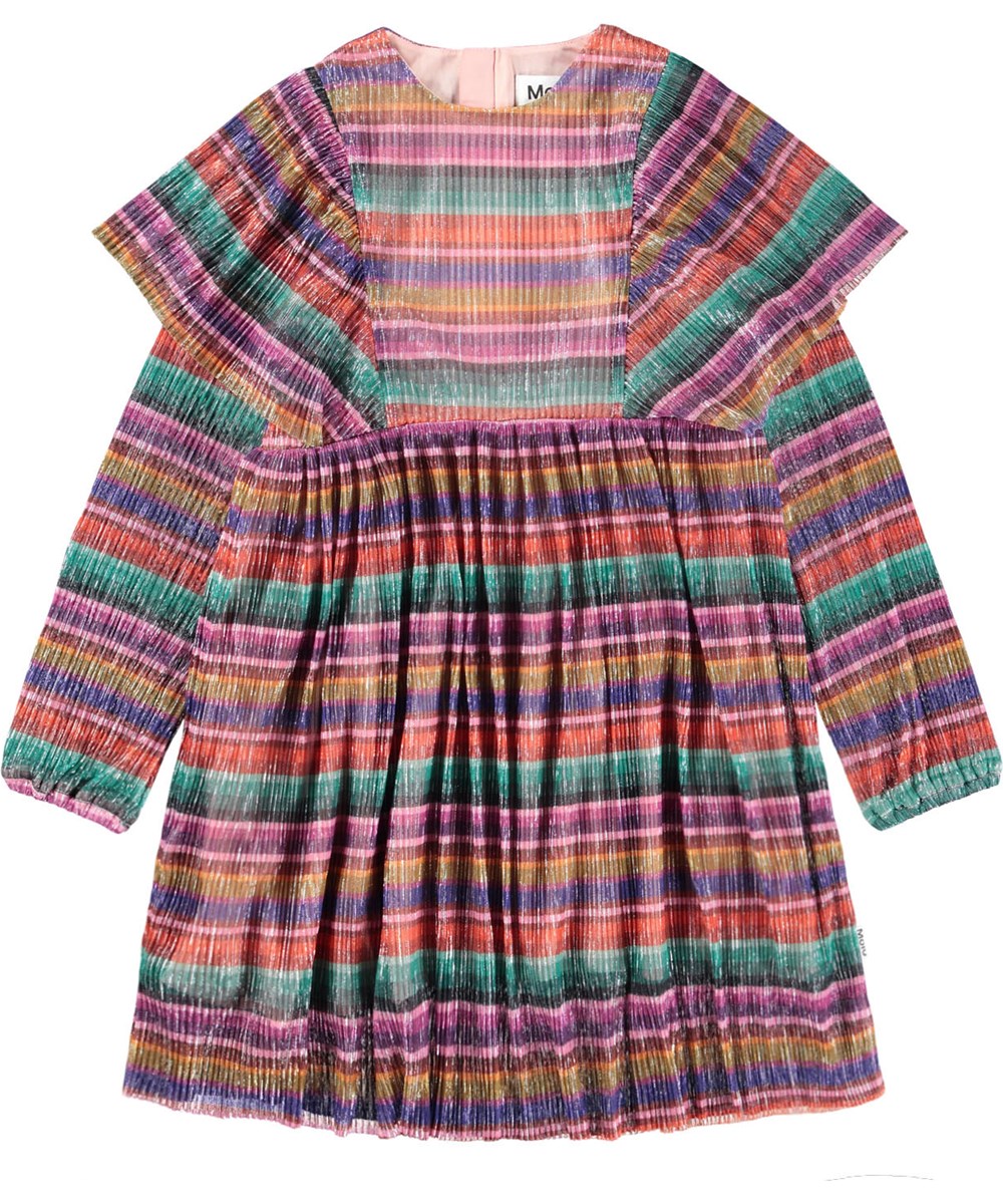 Carina - Jewellery Stripe - Multifarvet plisseret kjole med glimmer til børn. 